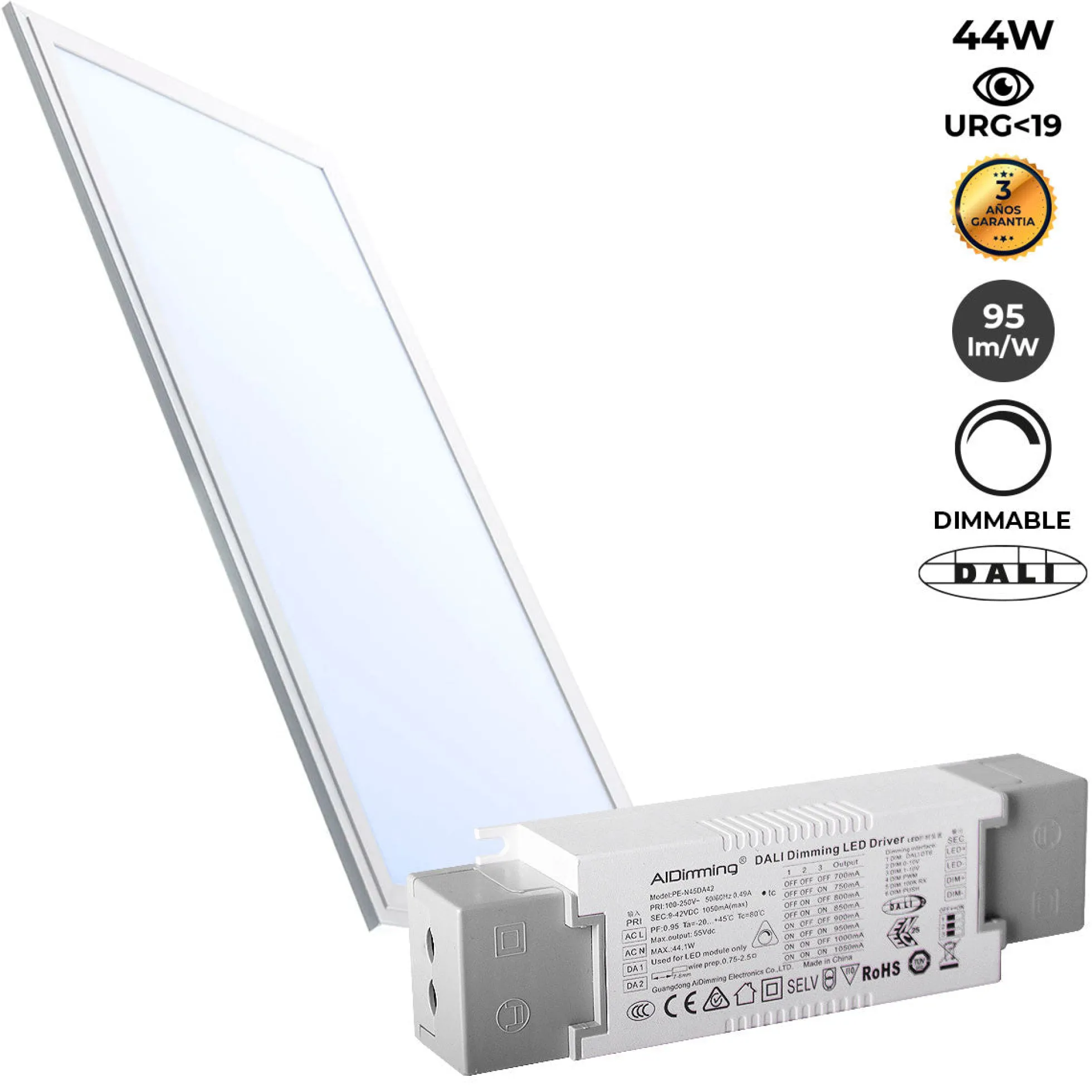 Panel LED empotrable 120X30cm - DALI regulable - 44W - UGR19 - IP40