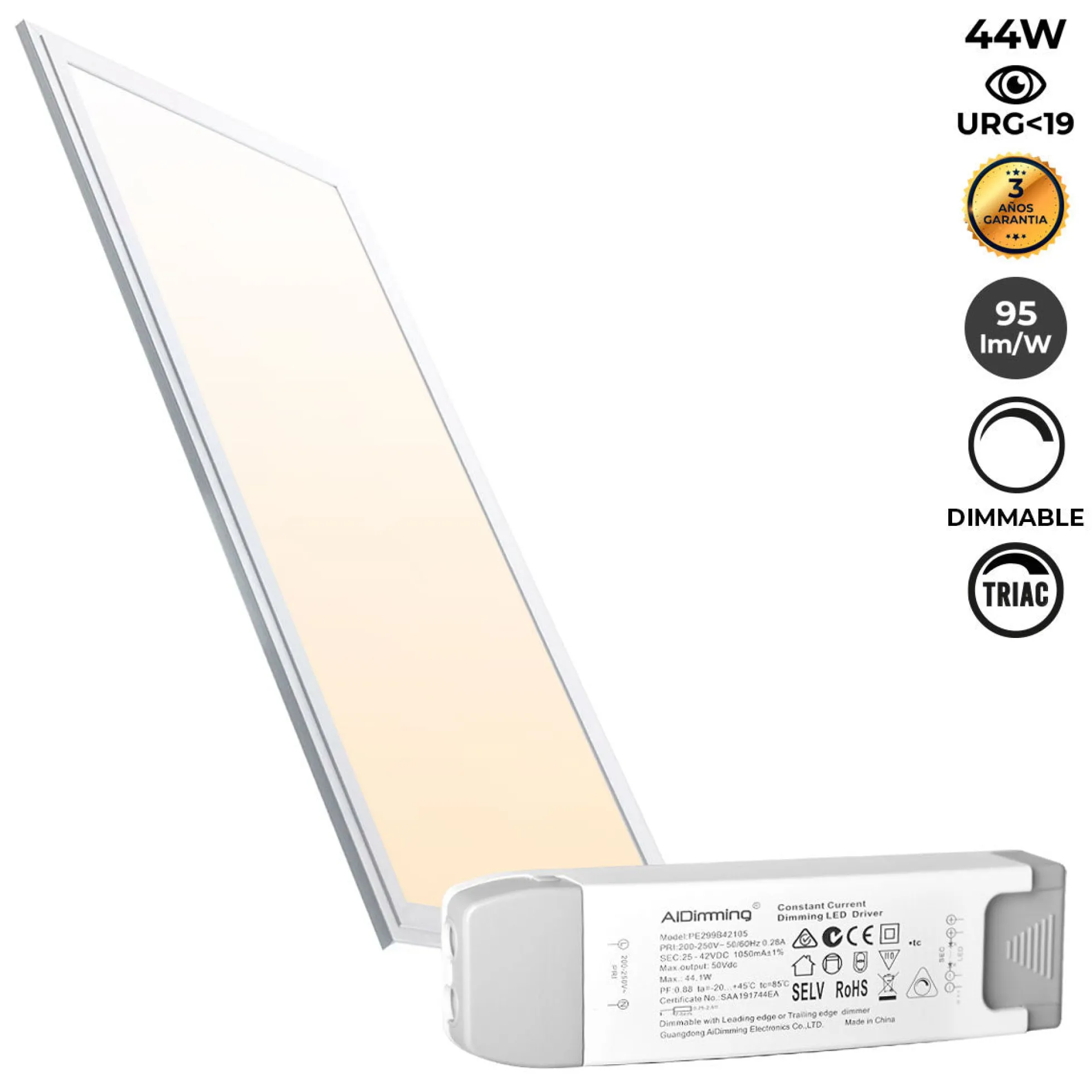 Panel LED empotrable 120X30cm - TRIAC regulable - 44W - UGR19 - IP40