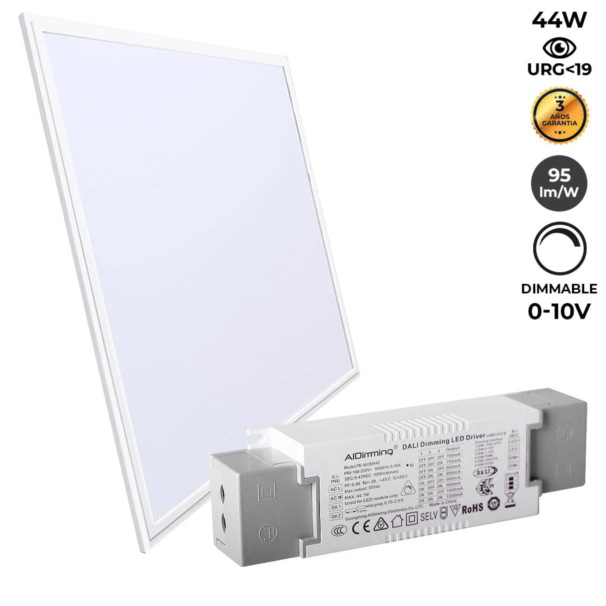 Panel LED empotrable 60X60cm - 0-10V regulable - 44W - UGR19