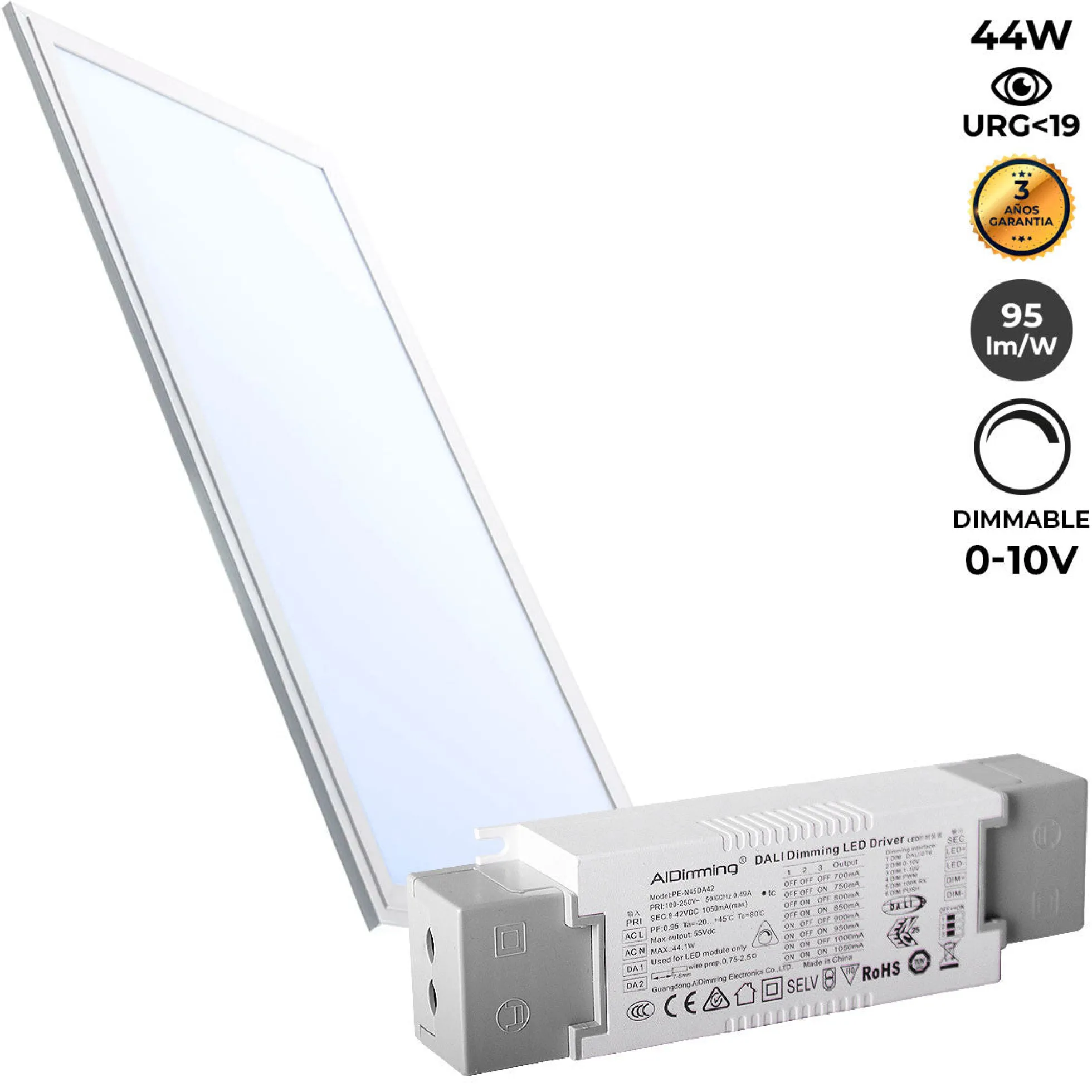 Panel LED empotrable 120X30cm - 0-10V regulable - 44W - UGR19 - IP40