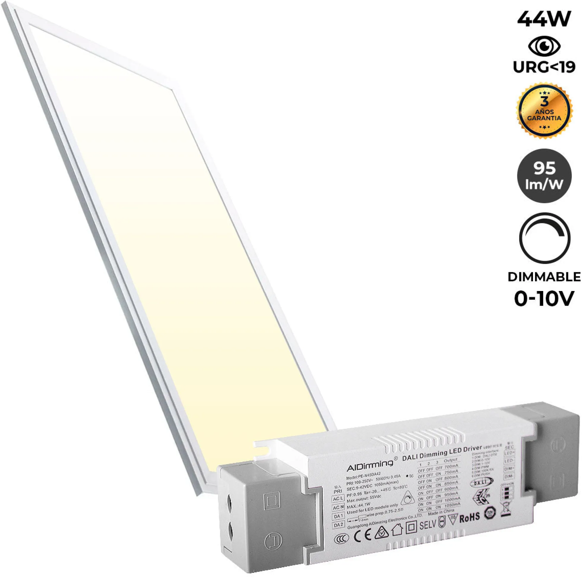 Panel LED empotrable 120X30cm - 0-10V regulable - 44W - UGR19 - IP40