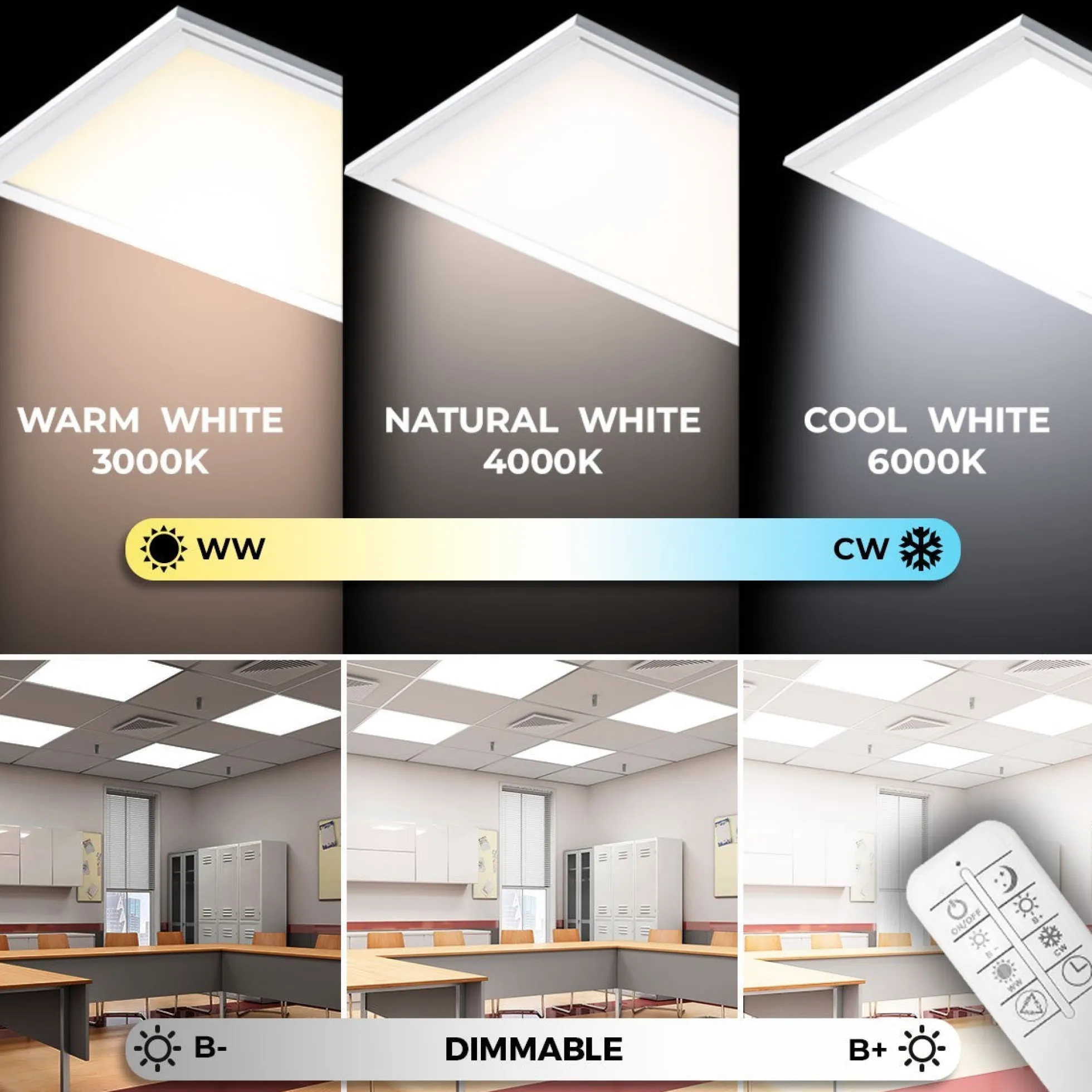 Panel LED slim CCT de superficie 60 x 60- Regulable con mando - 40W - Con KIT de montaje