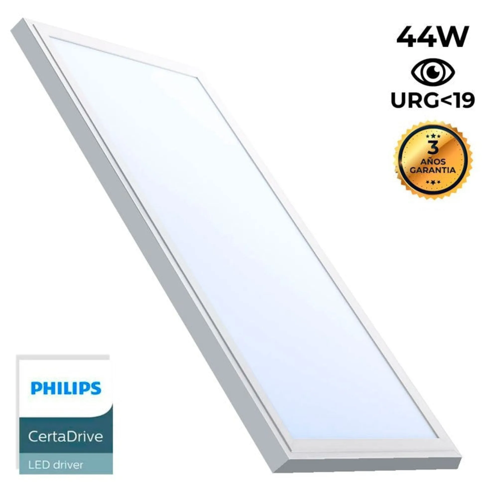 Panel LED slim de superficie 120X30 cm - Driver Philips - 44W - UGR19 - Con KIT de montaje