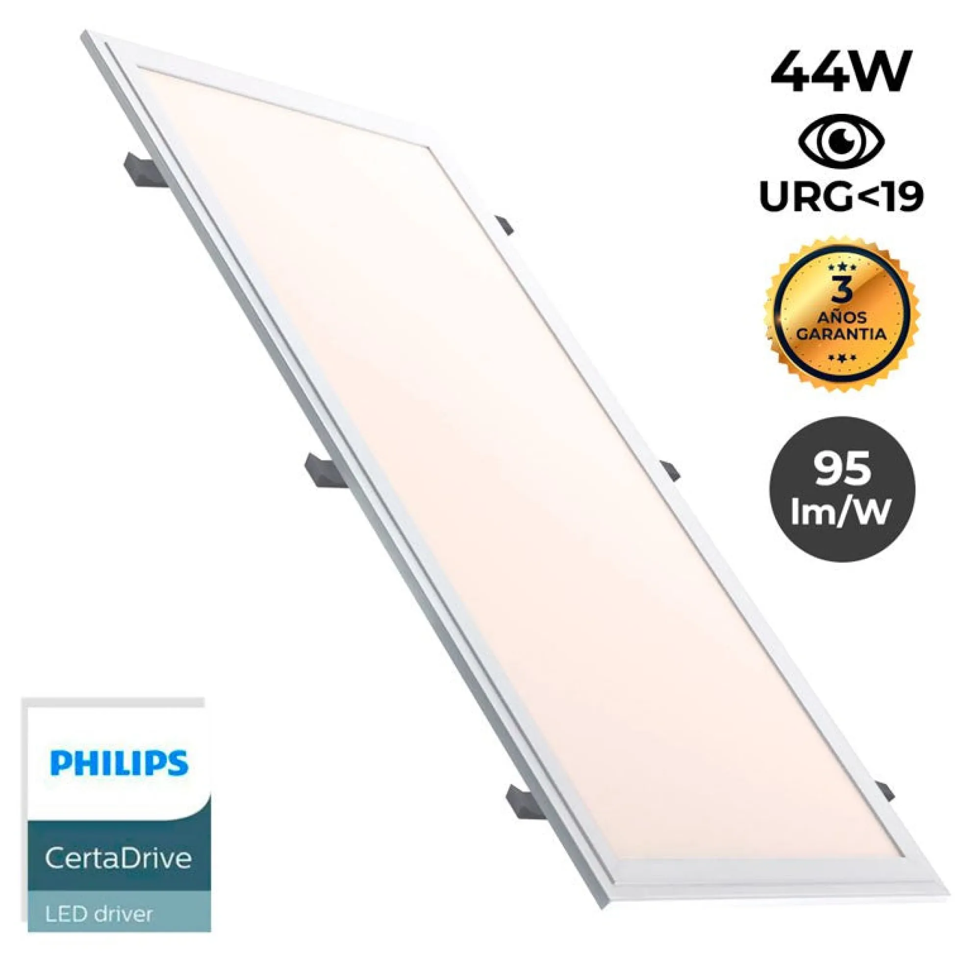 Panel LED slim empotrable 120X30 cm - Driver Philips - 44W - UGR19 - Con KIT de montaje