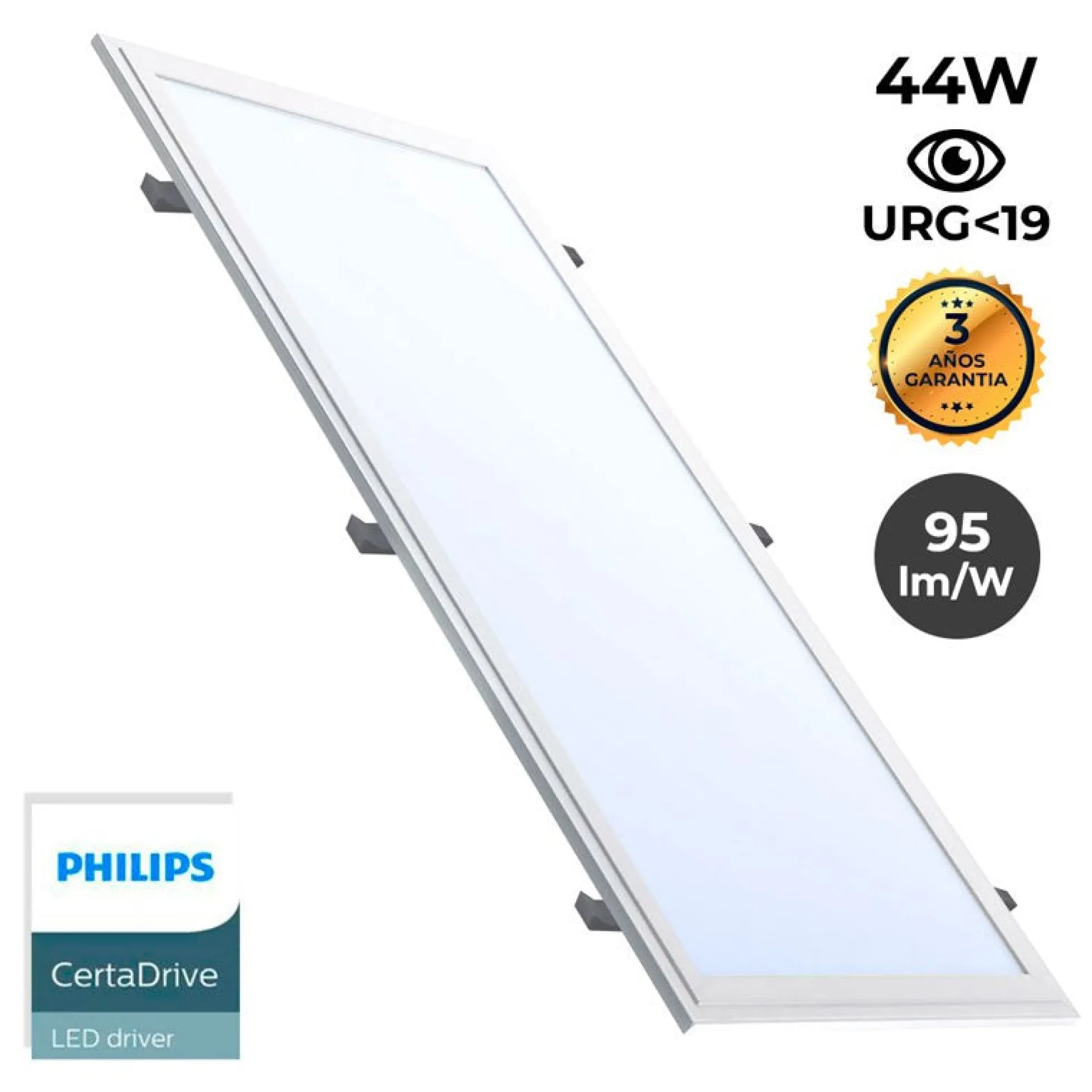 Panel LED slim empotrable 120X30 cm - Driver Philips - 44W - UGR19 - Con KIT de montaje