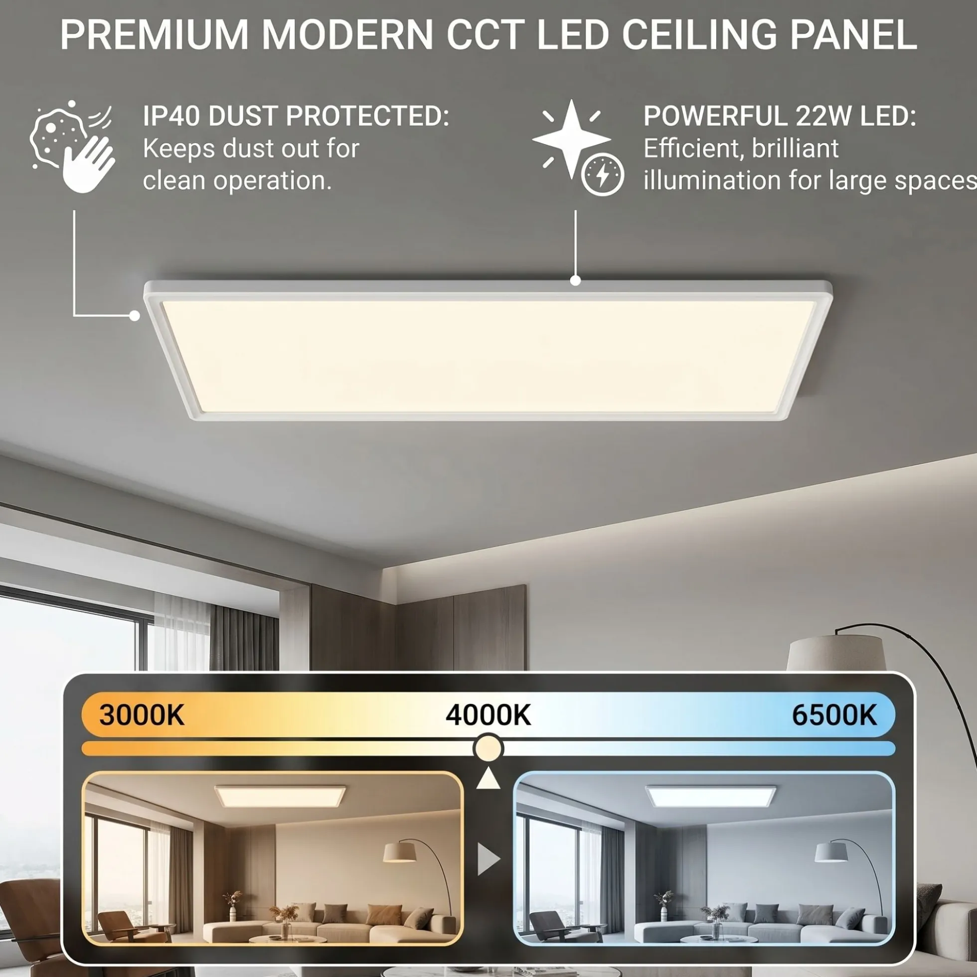 Panel LED Slim - 58x20 cm - CCT - 22W - IP40