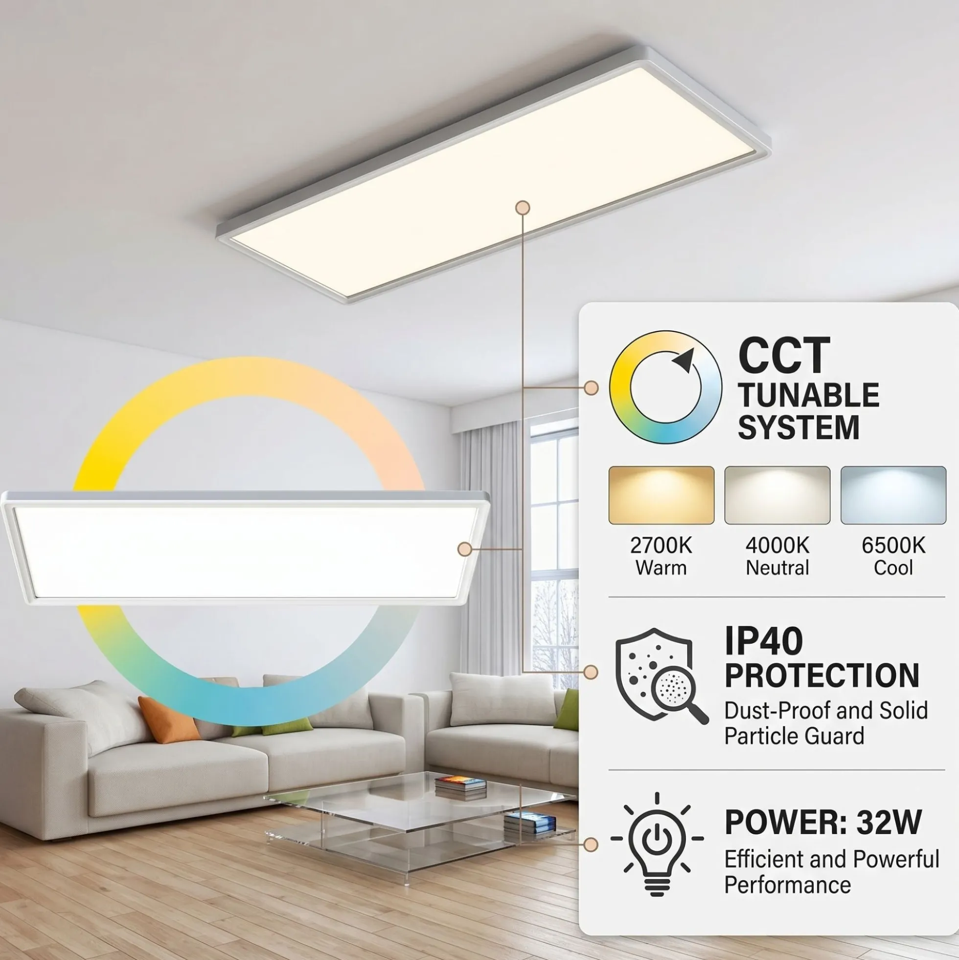 Panel LED Slim - 98x20 cm - CCT - 32W - IP40