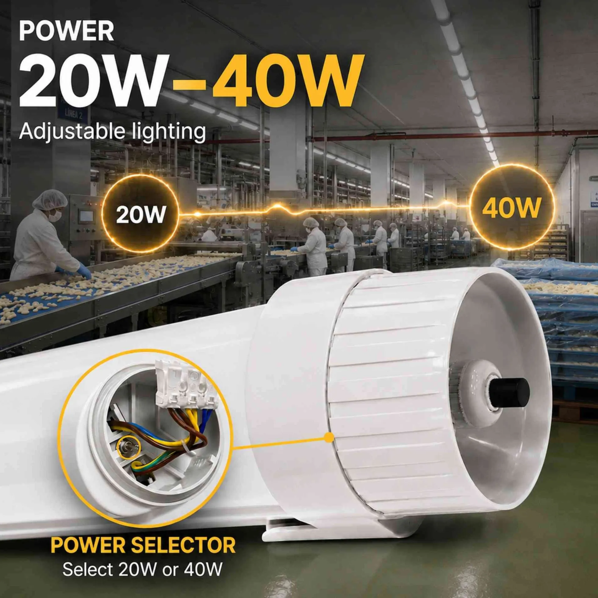 Pantalla estanca LED CLIMATE X - Potencia seleccionable 20W/40W - 4000K - 120cm - IP66 - 5200lm