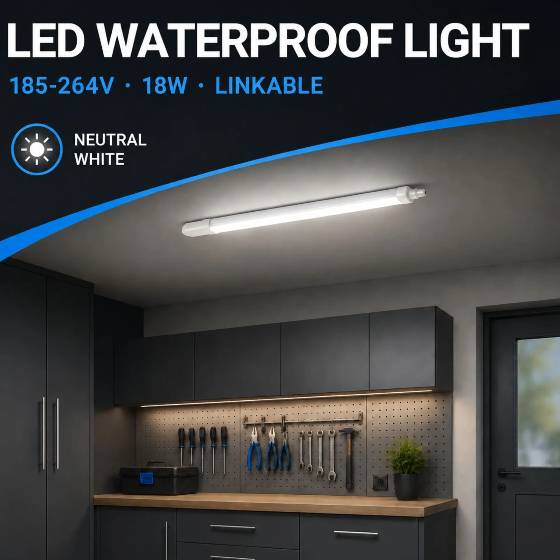 Pantalla estanca LED compacta - 18W - 110 lm/W - 60cm - ENLAZABLE - IP65