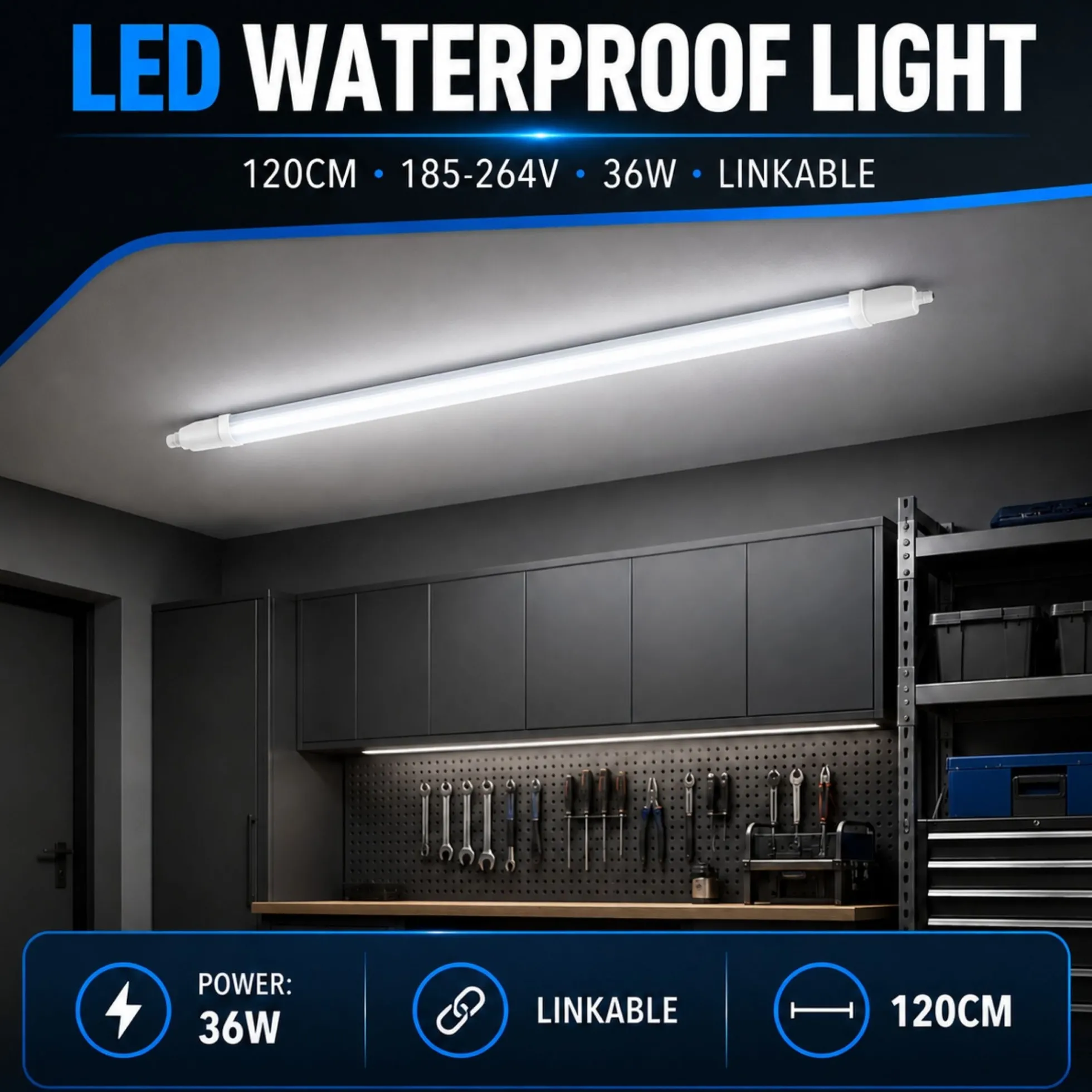 Pantalla estanca LED compacta - 36W - 110 lm/W - 120cm - ENLAZABLE - IP65