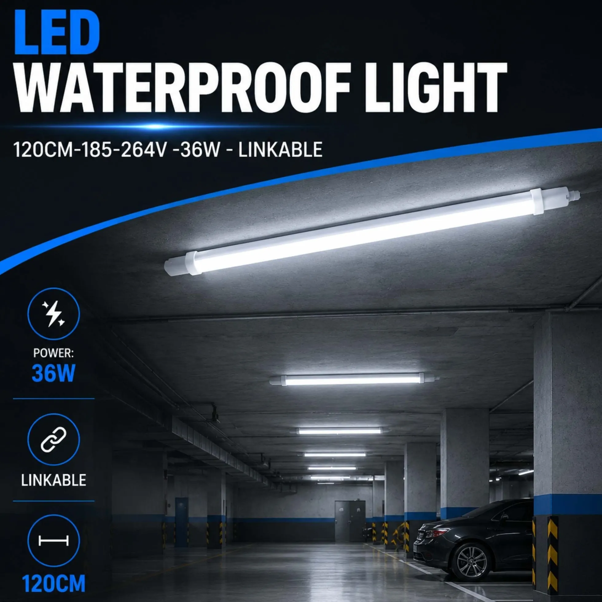 Pantalla estanca LED compacta - 36W - 110 lm/W - 120cm - ENLAZABLE - IP65