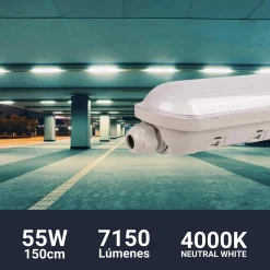Pantalla estanca LED integrado enlazable 55W 150cm 7150Lm IP65