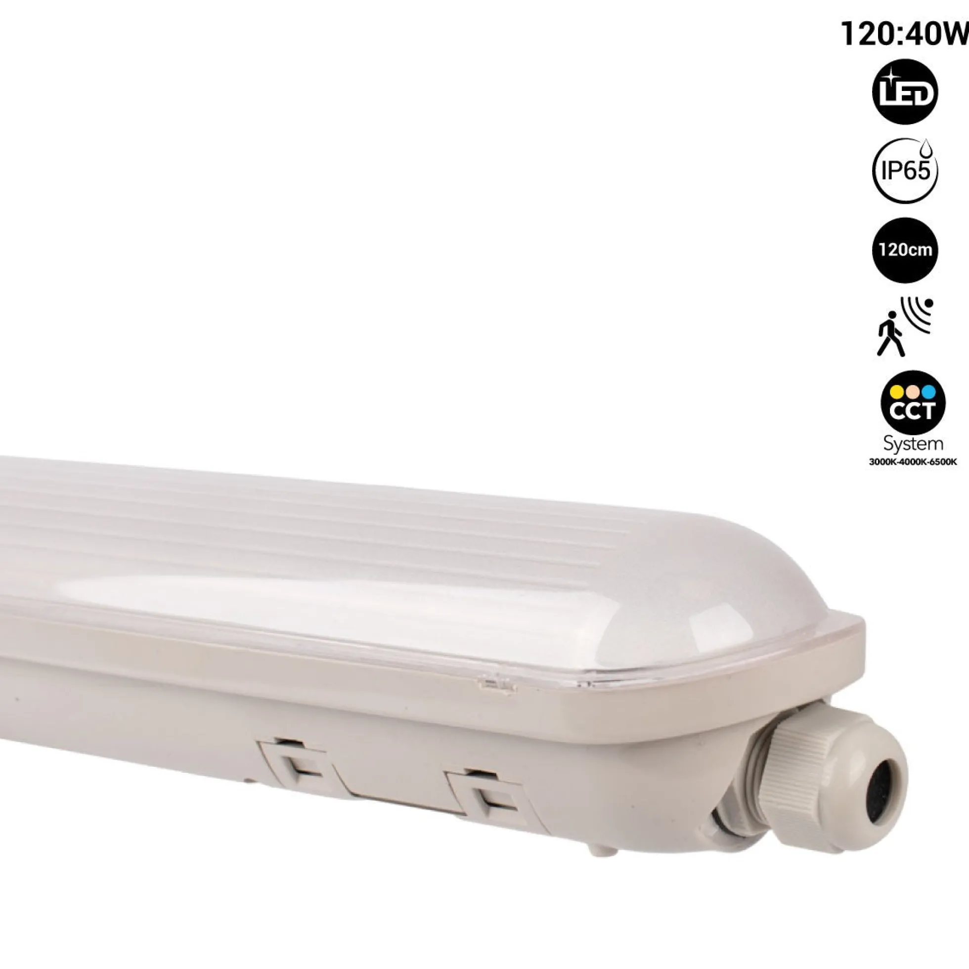 Pantalla estanca LED lineal conectable CCT con sensor de movimiento- 120cm - 40W - IP65