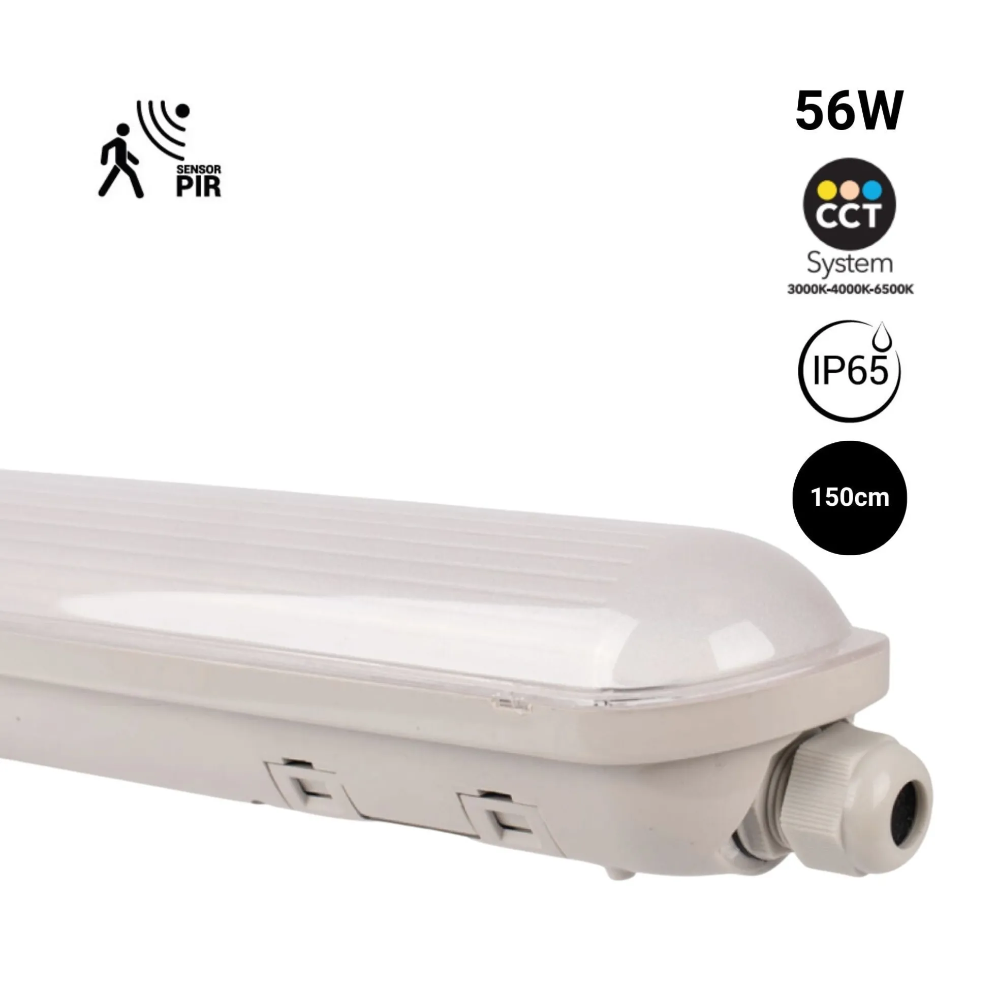 Pantalla estanca LED lineal conectable CCT con sensor de movimiento- 150cm - 56W - IP65