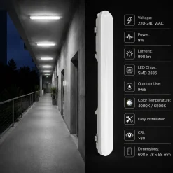 Pantalla estanca LED lineal enlazable 9W - 60cm - IP65 - 4000K