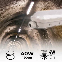 Pantalla estanca LED / Luz de emergencia - CCT - 120cm - Conectable - 40W - IP65