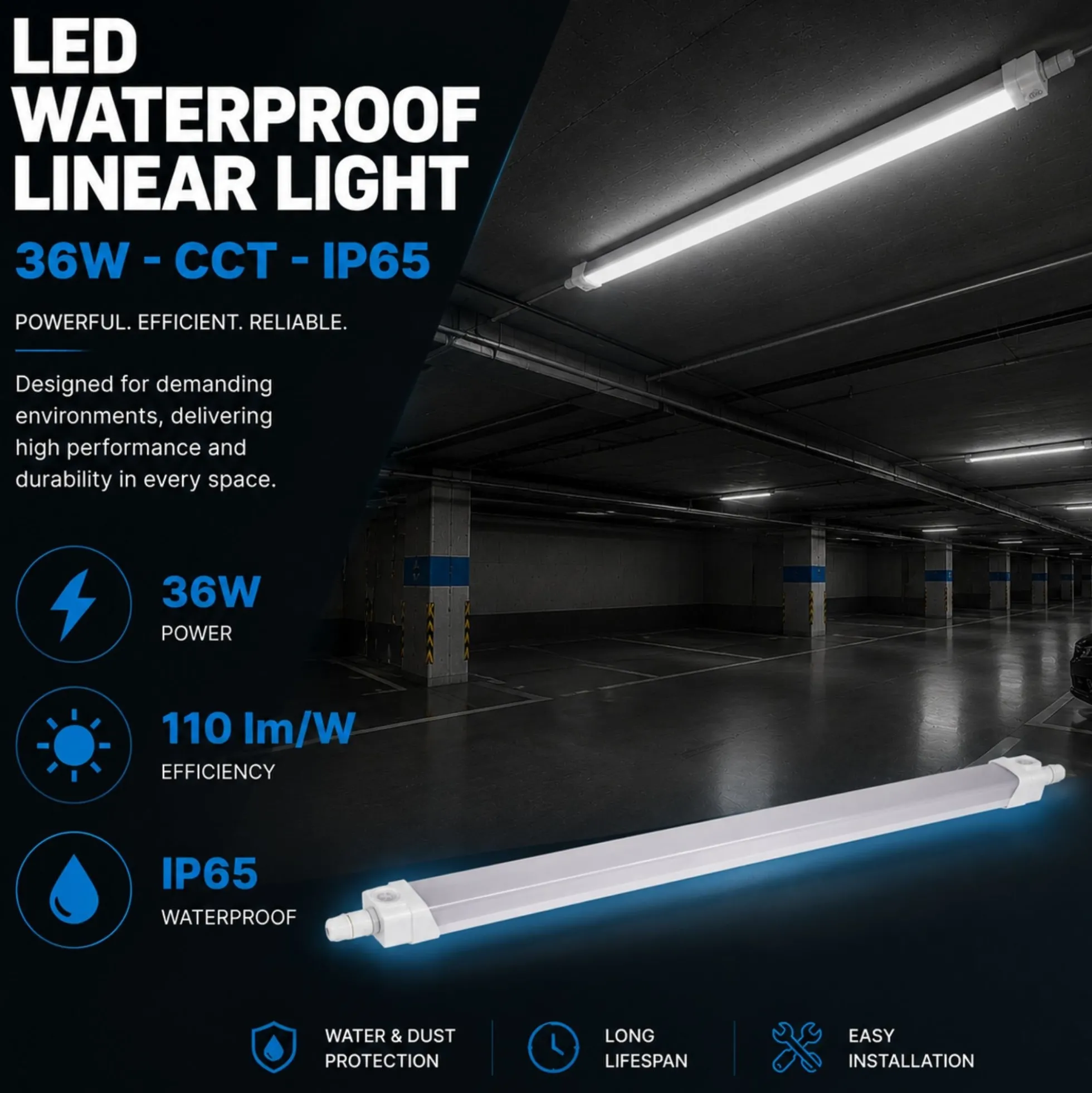 Pantalla estanca LED - 36W - CCT - 120cm - IP65