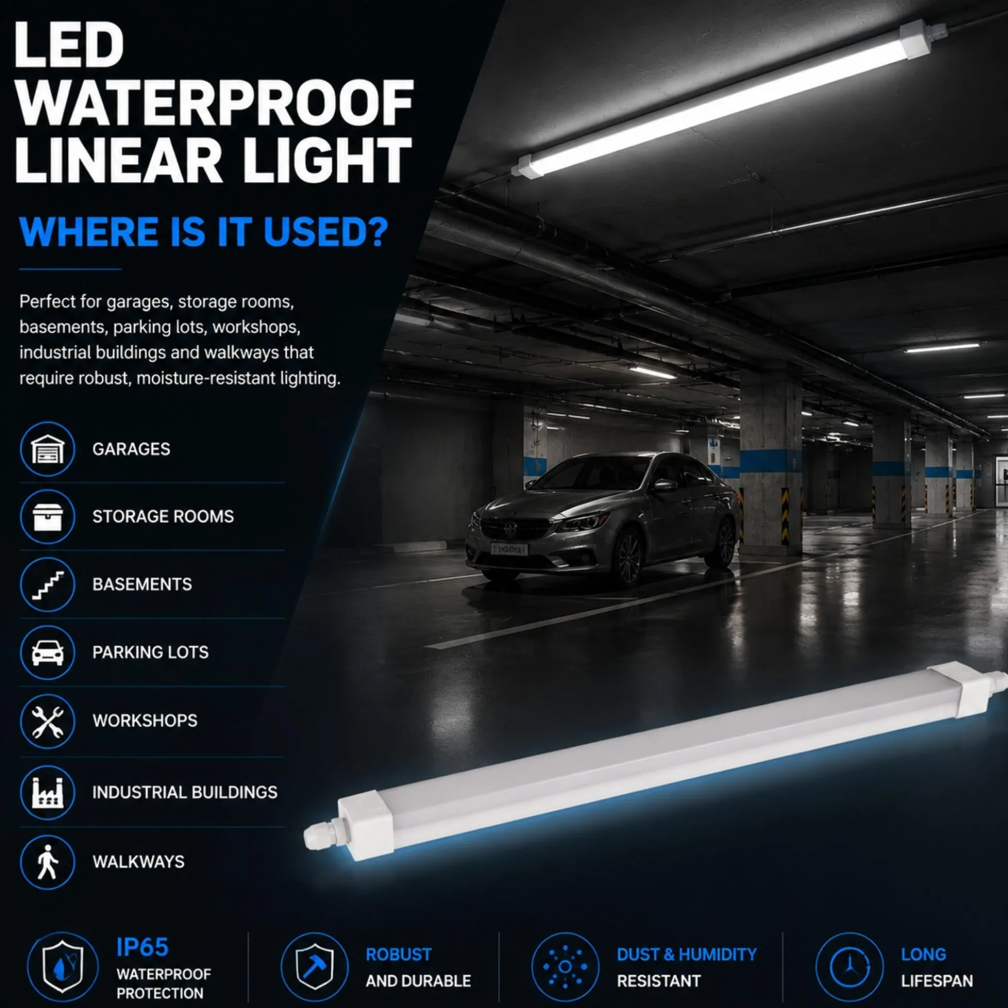 Pantalla estanca LED - 36W - CCT - 120cm - IP65