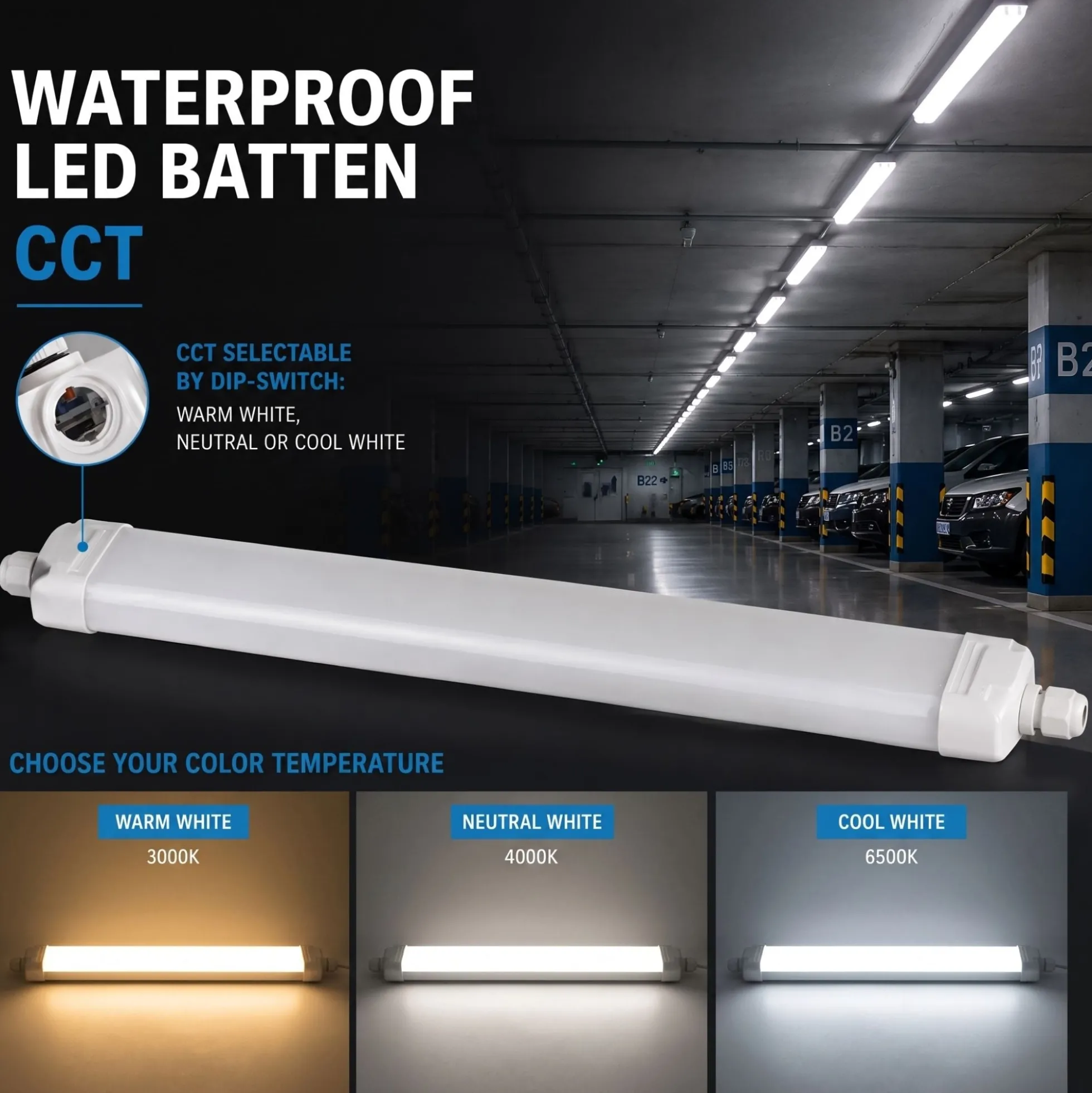 Pantalla estanca LED - 48W - CCT - 150cm - IP65