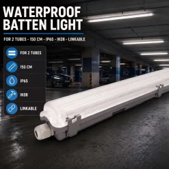 Pantalla estanca para 2 tubos LED - 150cm - IP65