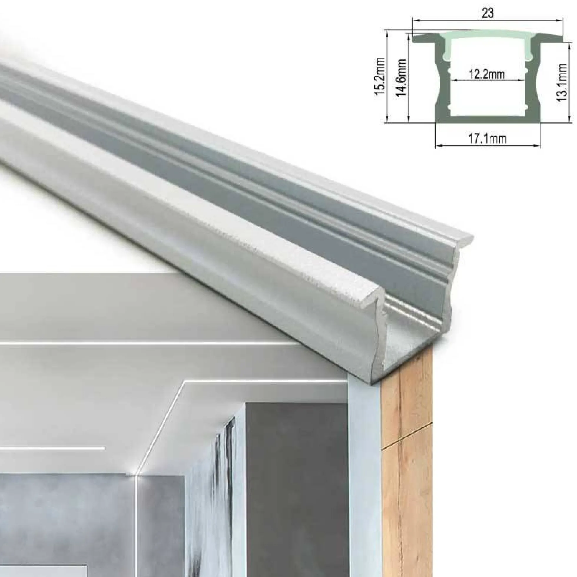 Perfil de aluminio blanco para tira LED 23x15mm (2 metros)