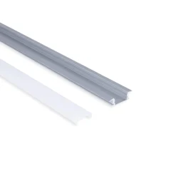 Perfil de aluminio de empotrar - Kit completo - 24,5 x 7mm - Tira LED hasta 12 mm - 2 metros