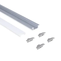 Perfil de aluminio de empotrar - Kit completo - 24,5 x 7mm - Tira LED hasta 12 mm - 2 metros