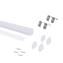 Perfil de aluminio de superficie para esquinas - Con difusor - Kit completo - 20x20mm - Tira LED hasta 10mm - 2 metros