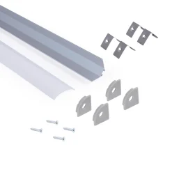 Perfil de aluminio de superficie para esquinas - Con difusor - Kit completo - 20x20mm - Tira LED hasta 10mm - 2 metros