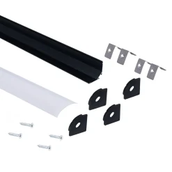 Perfil de aluminio de superficie para esquinas - Con difusor - Kit completo - 20x20mm - Tira LED hasta 10mm - 2 metros