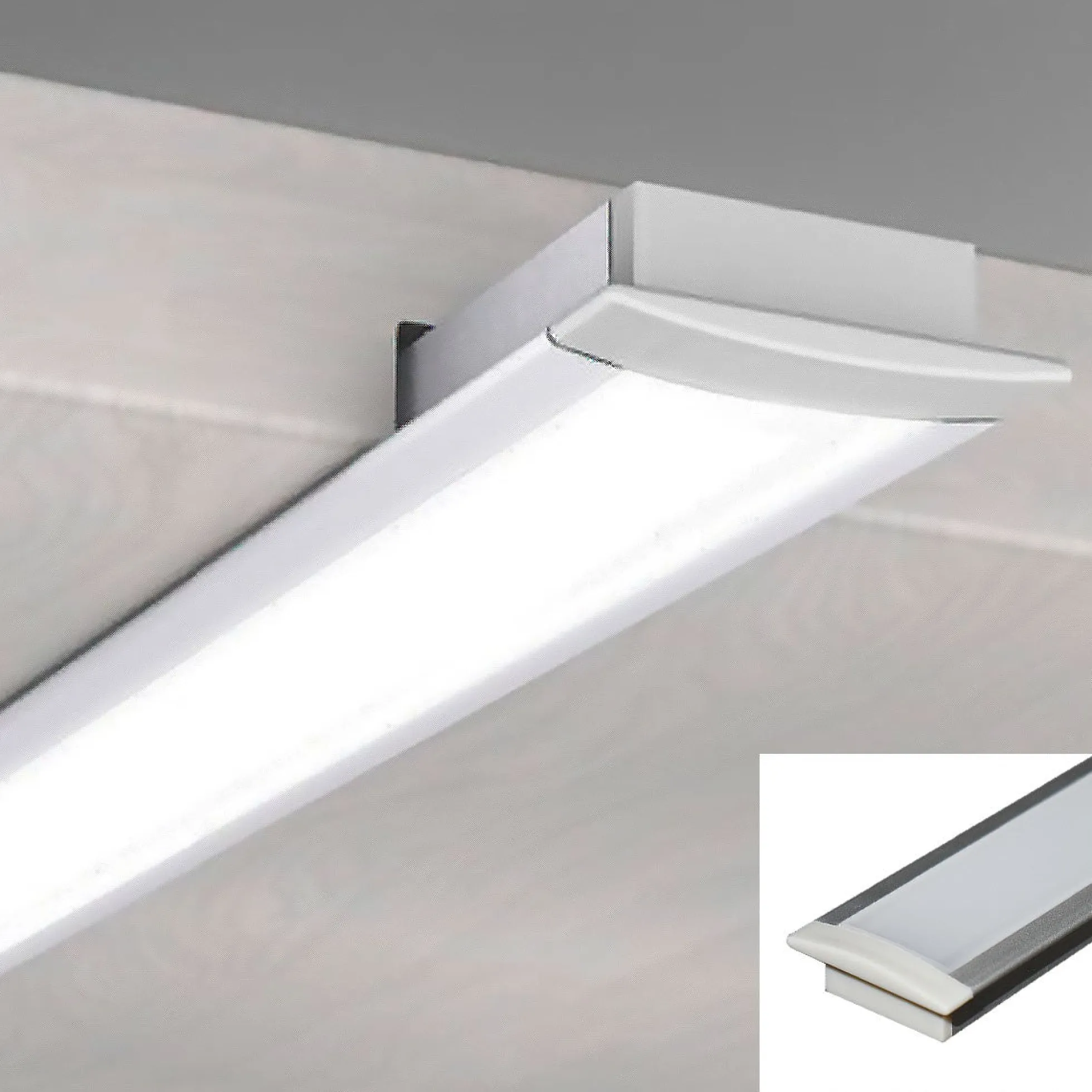 Perfil de aluminio empotrable para tira LED con difusor - 2 tapas - 23x8mm - 2 metros