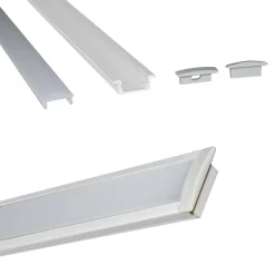 Perfil de aluminio empotrable para tira LED con difusor - 2 tapas - 23x8mm - 2 metros