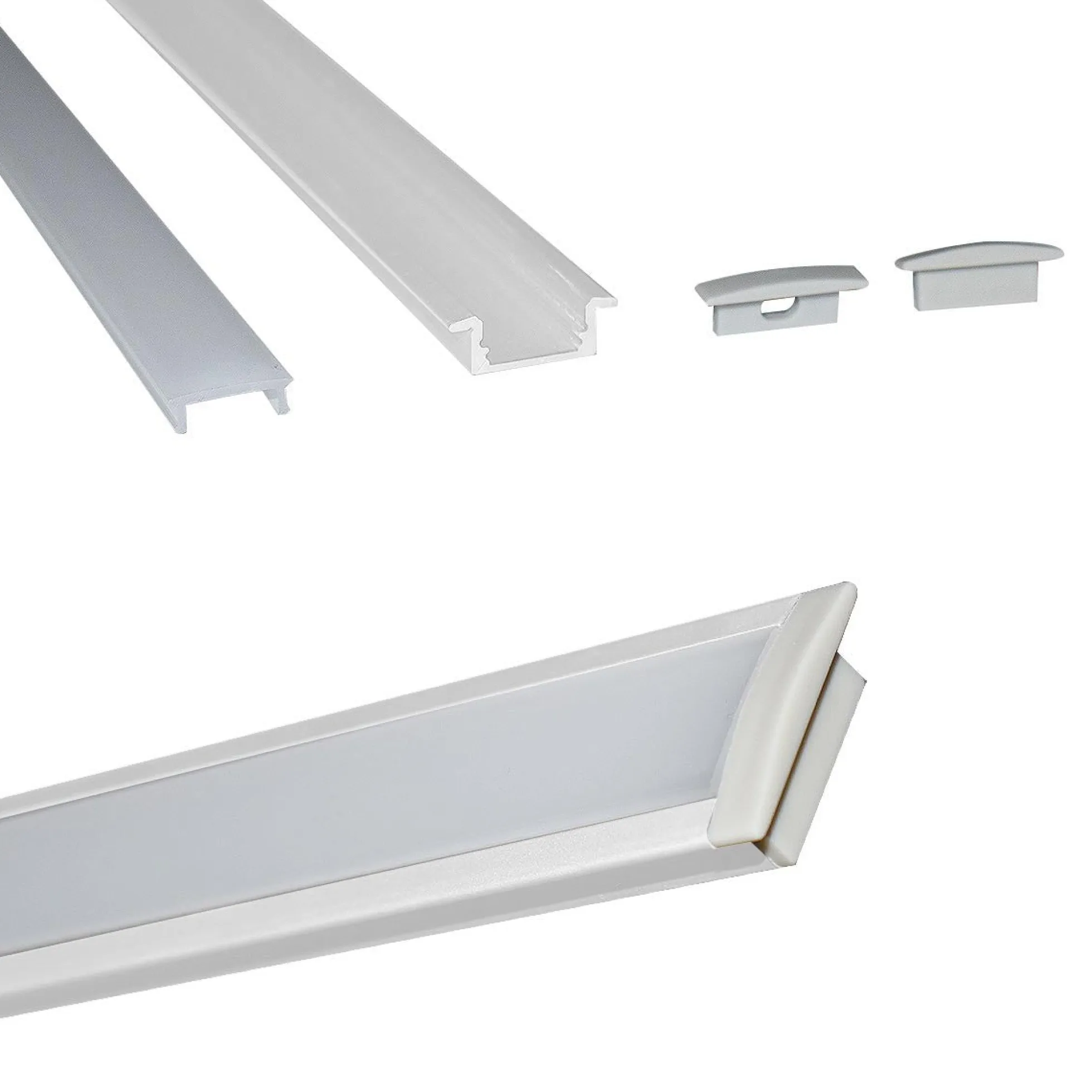 Perfil de aluminio empotrable para tira LED con difusor - 2 tapas - 23x8mm - 2 metros