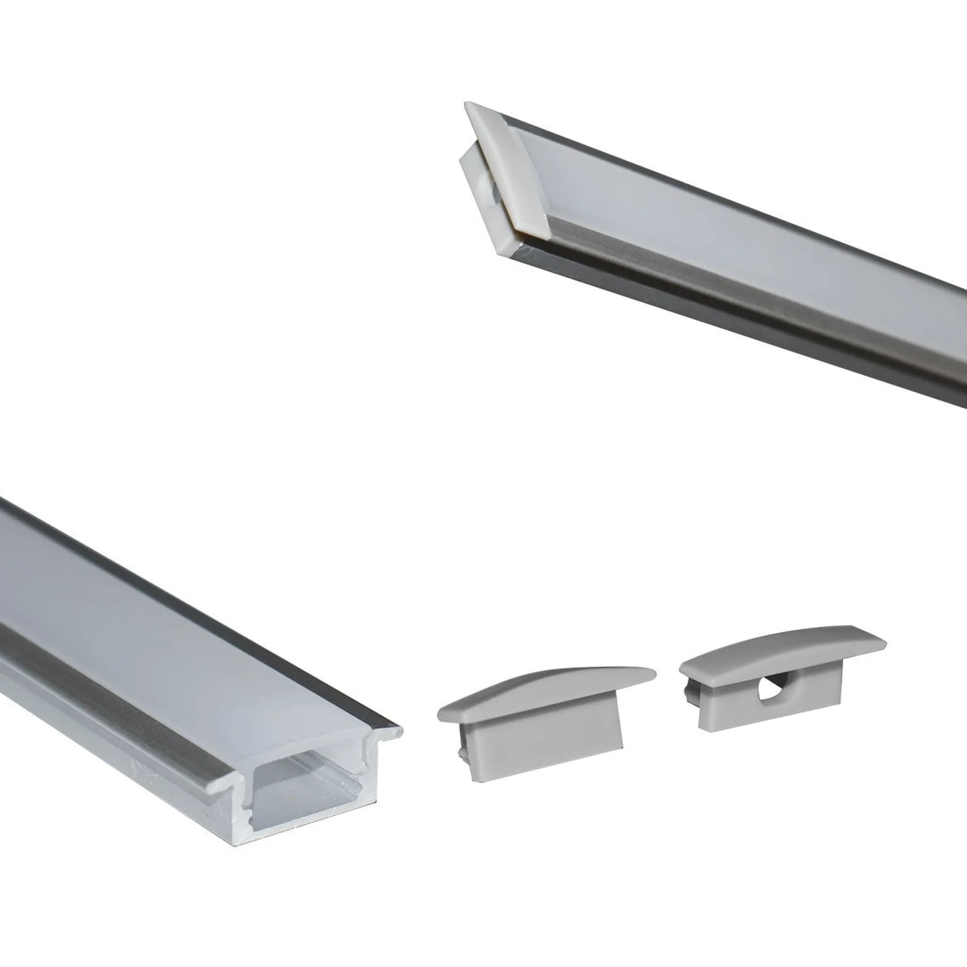 Perfil de aluminio empotrable para tira LED con difusor - 2 tapas - 23x8mm - 2 metros