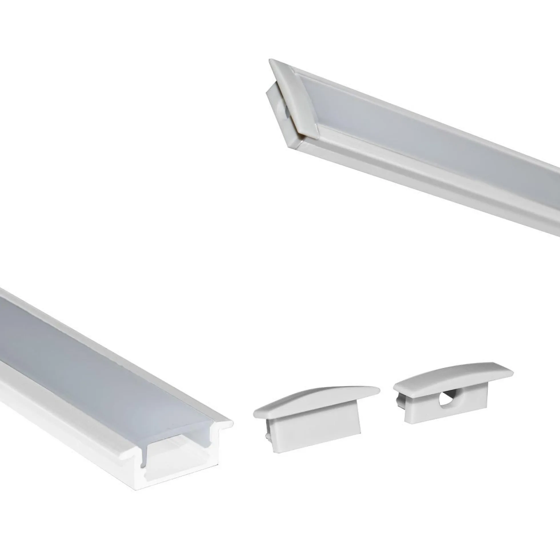 Perfil de aluminio empotrable para tira LED con difusor - 2 tapas - 23x8mm - 2 metros