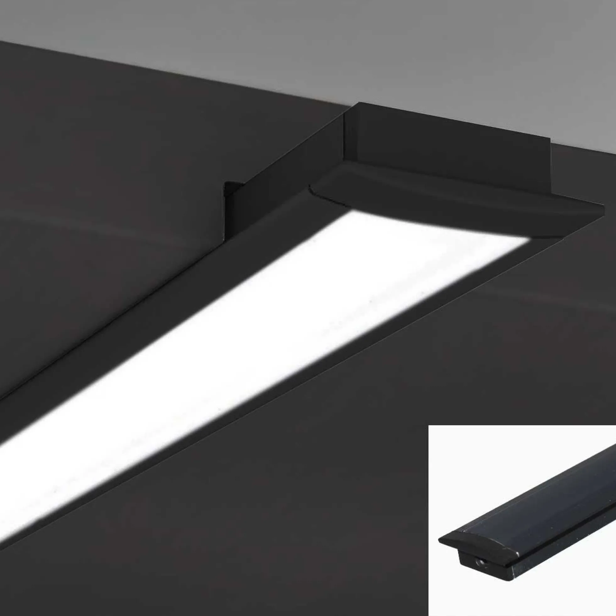 Perfil de aluminio empotrable para tira LED con difusor - 2 tapas - 23x8mm - 2 metros
