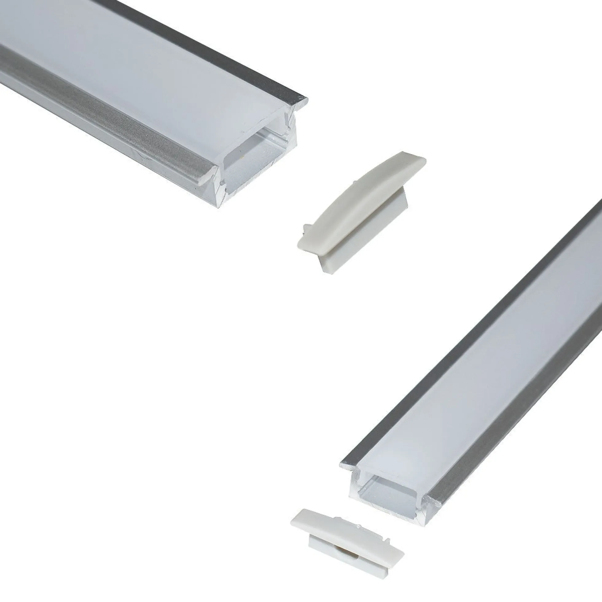 Perfil de aluminio empotrable para tira LED con difusor - 2 tapas - 23x8mm - 2 metros