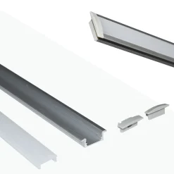 Perfil de aluminio empotrable para tira LED con difusor - 2 tapas - 23x8mm - 2 metros