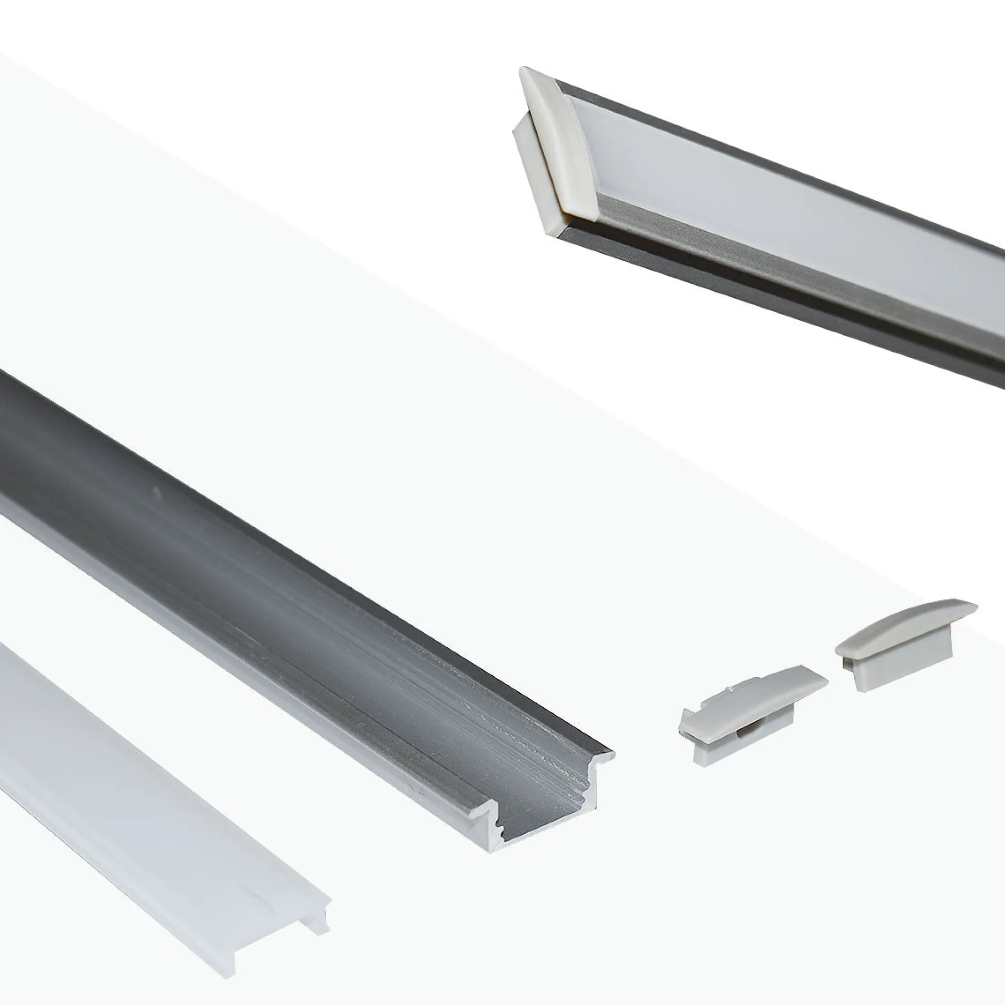 Perfil de aluminio empotrable para tira LED con difusor - 2 tapas - 23x8mm - 2 metros