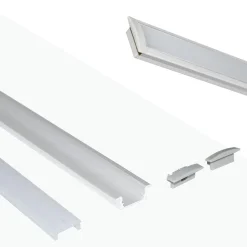 Perfil de aluminio empotrable para tira LED con difusor - 2 tapas - 23x8mm - 2 metros