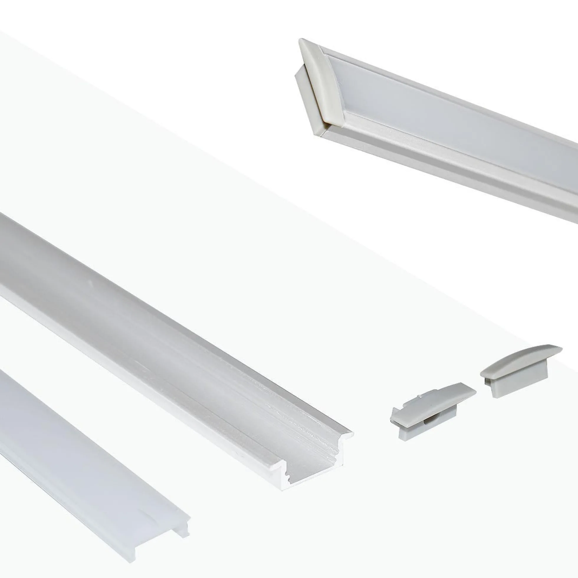 Perfil de aluminio empotrable para tira LED con difusor - 2 tapas - 23x8mm - 2 metros