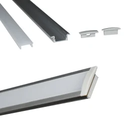 Perfil de aluminio empotrable para tira LED con difusor - 2 tapas - 23x8mm - 2 metros
