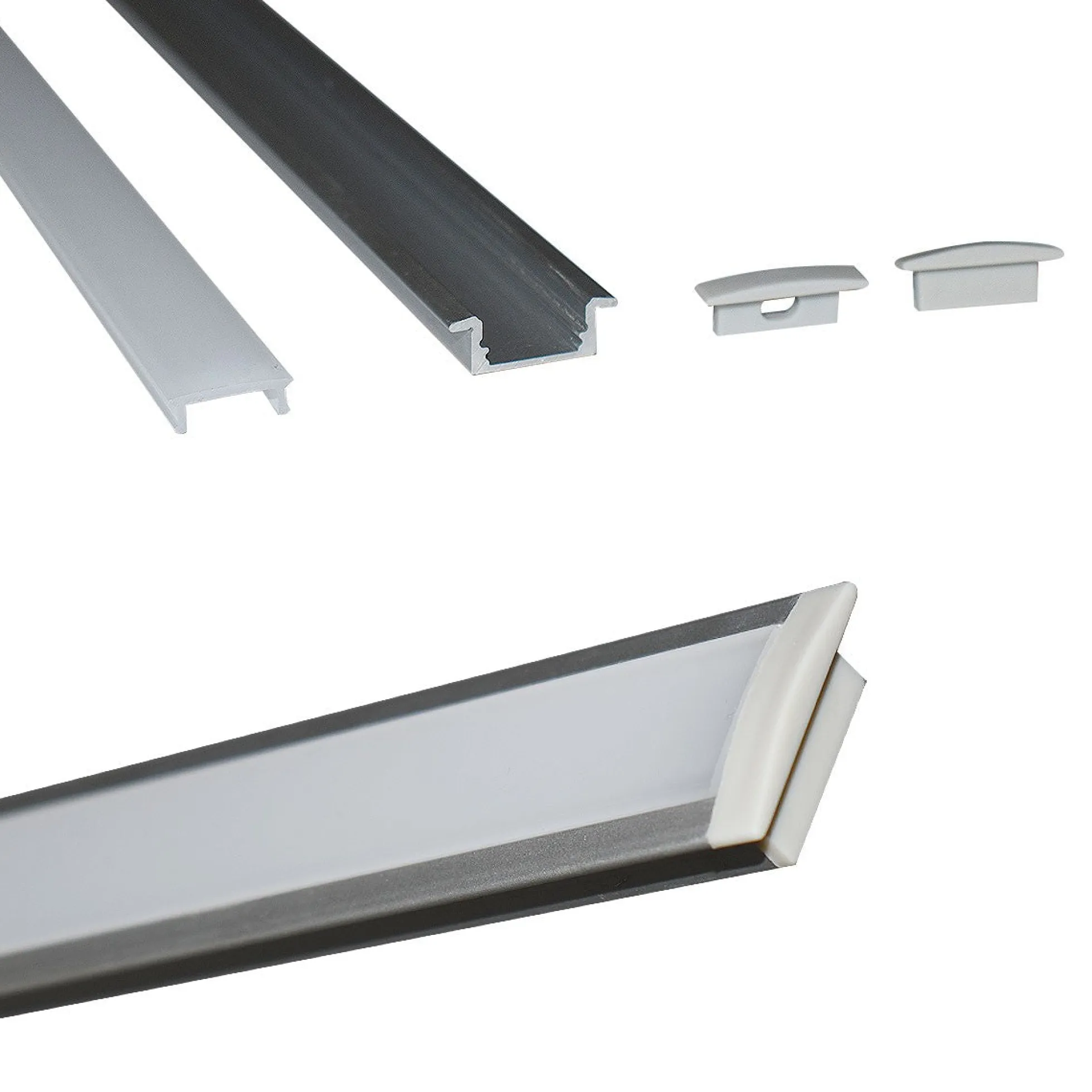 Perfil de aluminio empotrable para tira LED con difusor - 2 tapas - 23x8mm - 2 metros