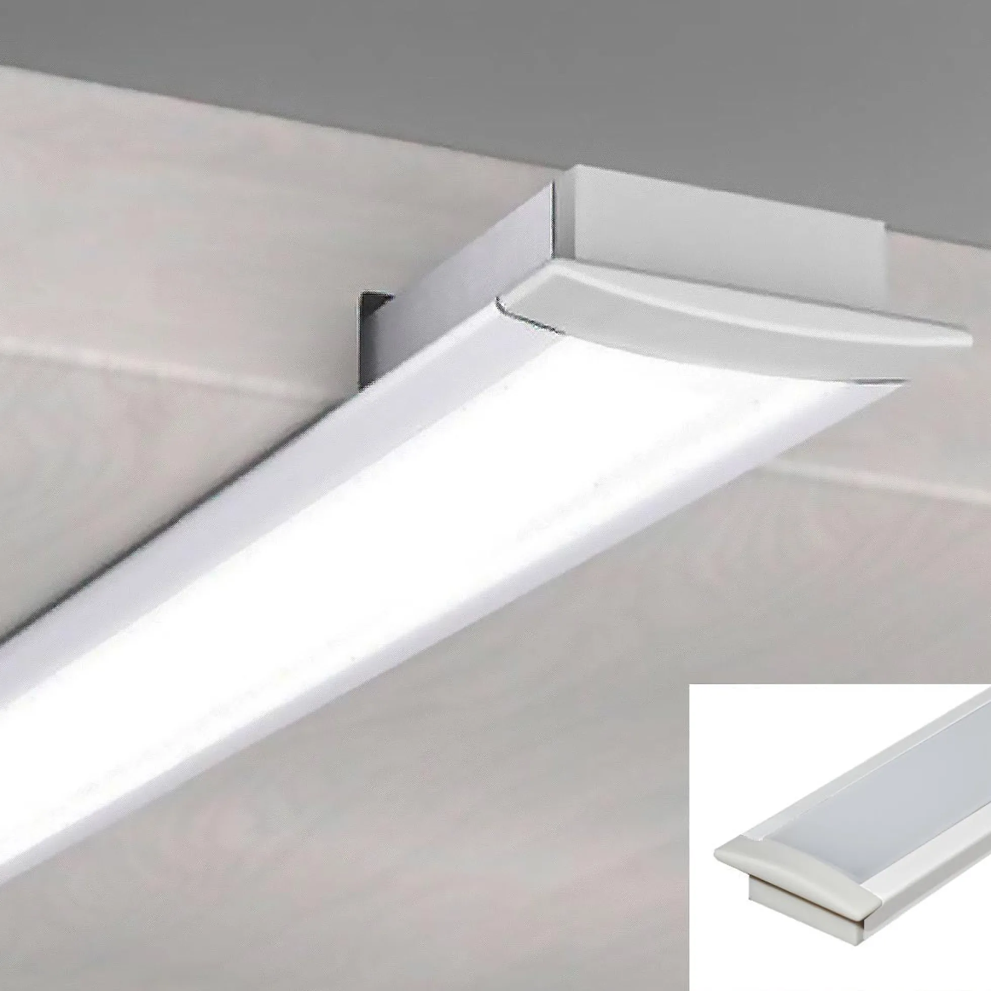 Perfil de aluminio empotrable para tira LED con difusor - 2 tapas - 23x8mm - 2 metros