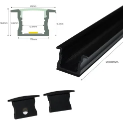 Perfil de aluminio empotrable para tira LED con difusor - 2 tapas - 23x15mm - 2 metros