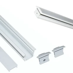Perfil de aluminio empotrable para tira LED con difusor - 2 tapas - 23x15mm - 2 metros