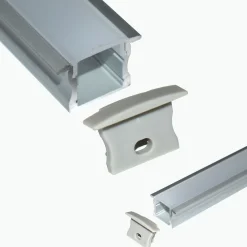 Perfil de aluminio empotrable para tira LED con difusor - 2 tapas - 23x15mm - 2 metros
