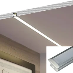 Perfil de aluminio empotrable para tira LED con difusor - 2 tapas - 23x15mm - 2 metros