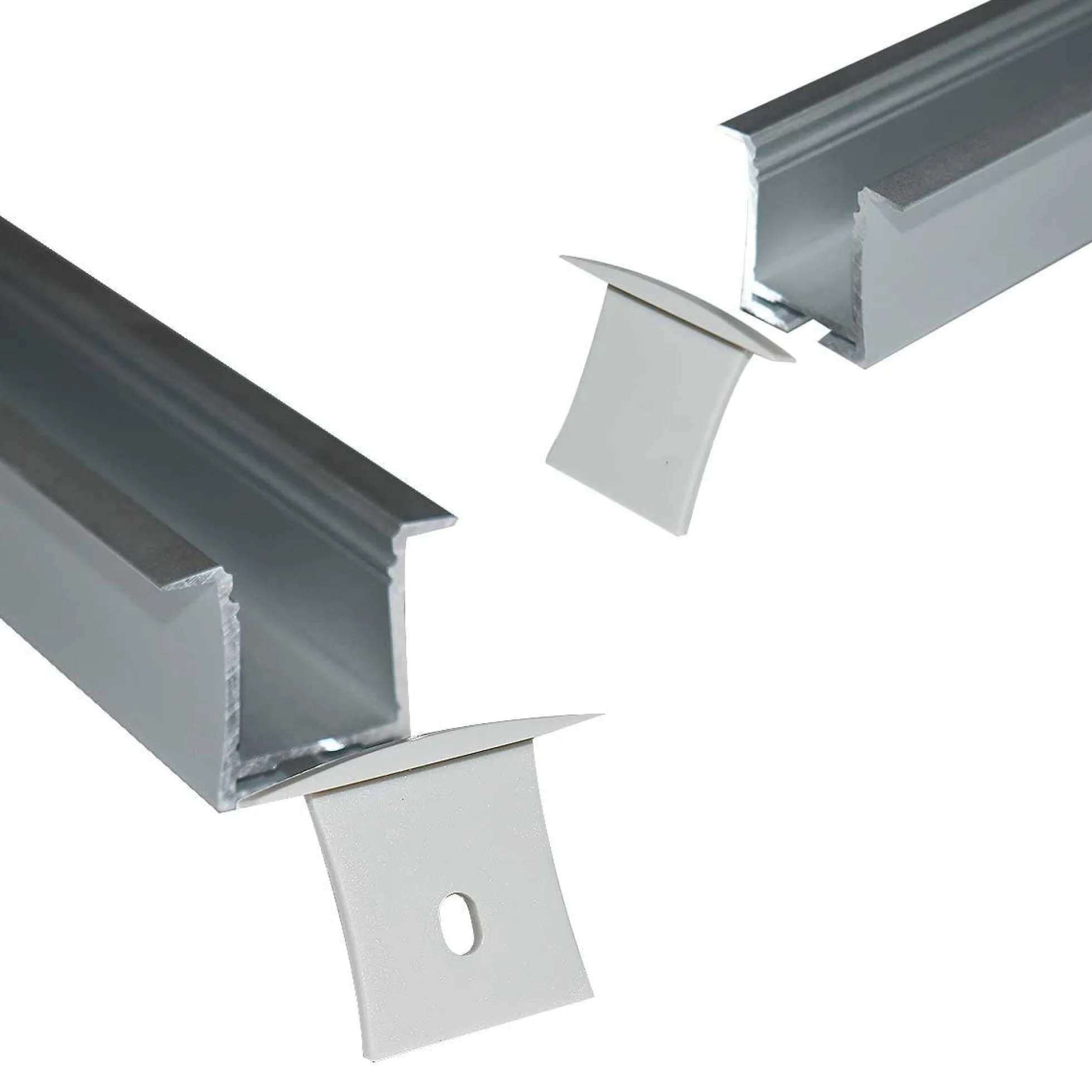 Perfil de aluminio empotrable para tira LED con difusor- 4 clips - 2 tapas - 36x28mm - 2 metros