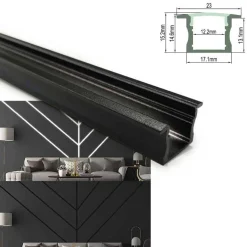 Perfil de aluminio negro para tira LED 23x15mm (2 metros)